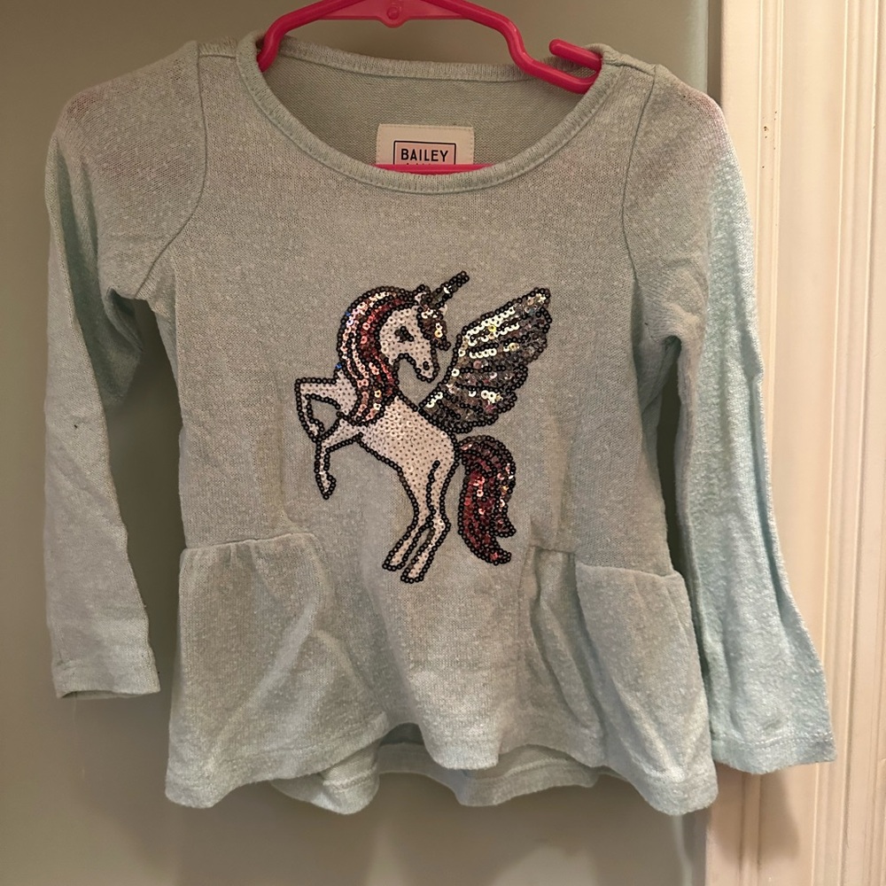Kids Unicorn Sequin long sleeve  Top - Blue and Sequinned